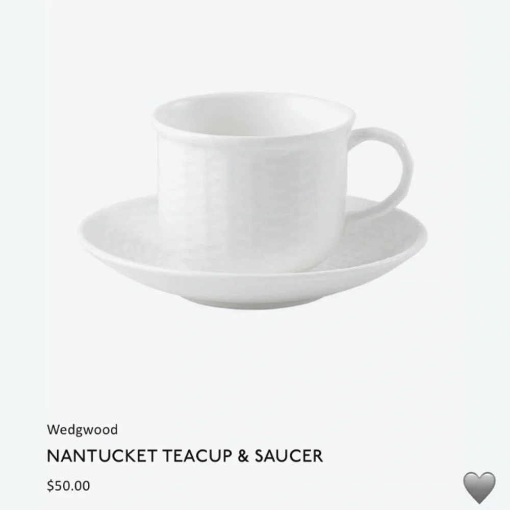Wedgwood Nantucket Basket Teacup & Saucer White Set of 4 Bone China Tea Cup EUC